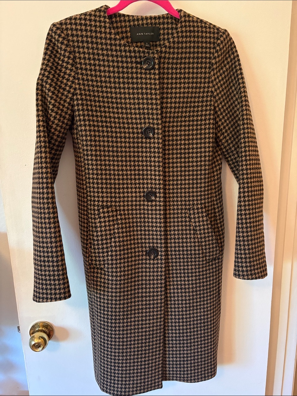 Ann Taylor - Wool Blend Houndstooth Pea Coat - Small